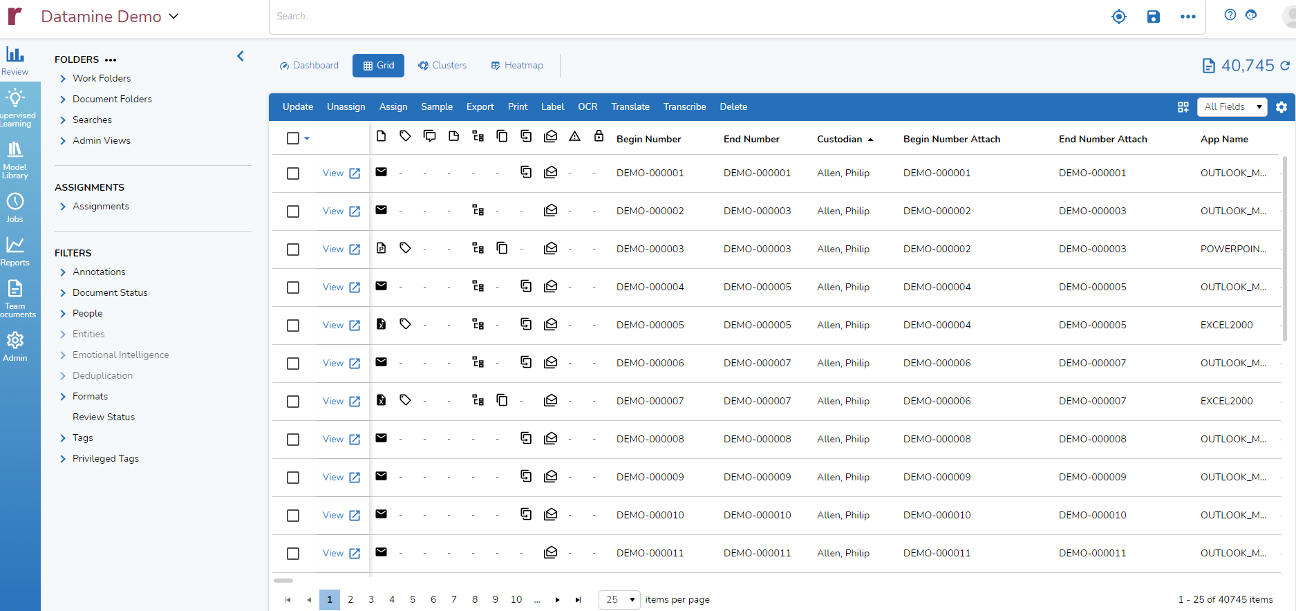 Document Grid, Reveal Review 11